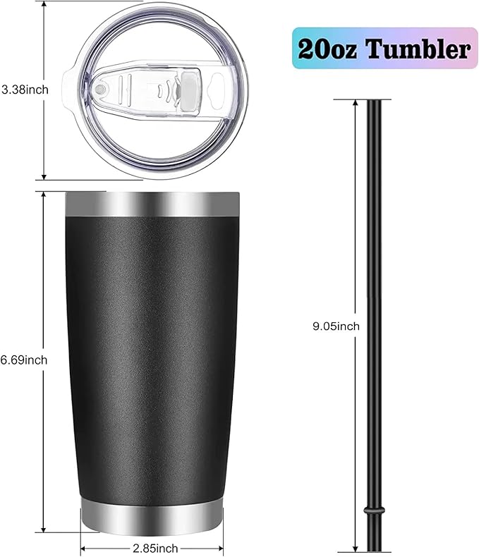 VEGOND 20oz Tumbler with Lid and Straw Stainless Steel Tumbler Cup Vacuum Insulated Double Wall Travel Coffee Mug Powder Coated Coffee Cup(Black 1 Pack) - Bloomnest