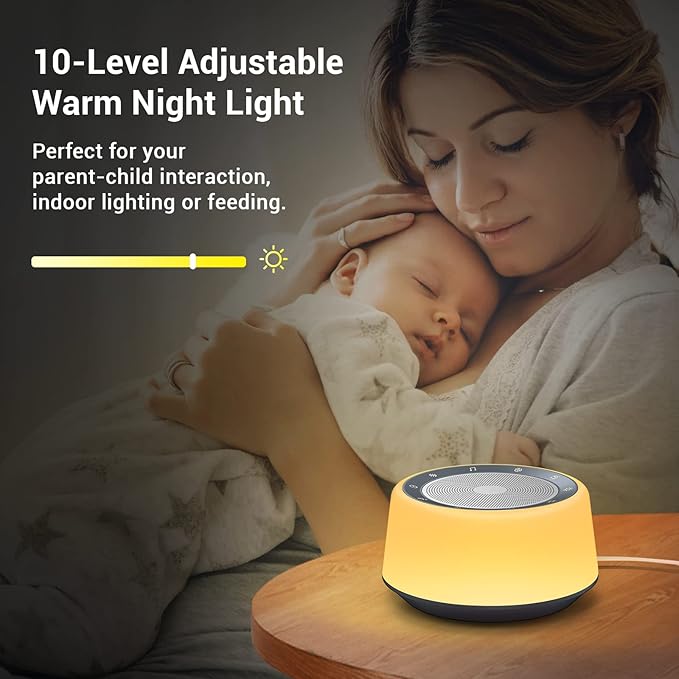BGOVERSS White Sound Machine with 26 Soothing Sounds, 10 Colors Night Light Noise Machine for Adults Baby Kids, Sleep Machines with 6 Timers Portable Plug for Baby, Adults, Home Office Travel - Bloomnest