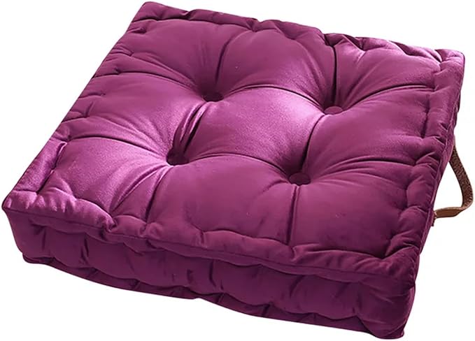 Floor Cushion Pillow, 16.5" Square Floor Cushion Seating for Adults Velvet Thick Meditation Cushion with Handles Decorative Floor Pillow for Yoga Living Room Bedroom Tatami, Purple - Bloomnest