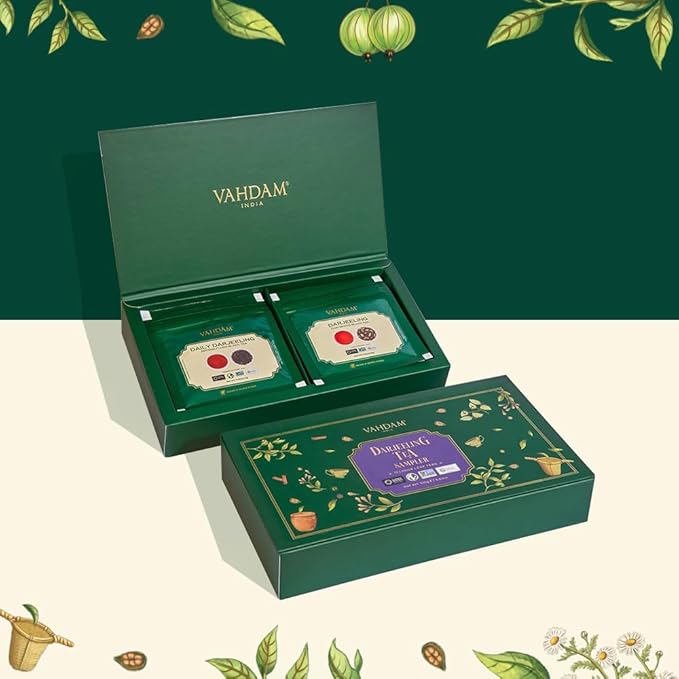 VAHDAM, Assorted Darjeeling Tea Sampler (10 Flavors, 50 Servings) Gluten Free, Non GMO - Darjeeling First Flush & Second Flush | Loose Leaf Tea Sample - Bloomnest