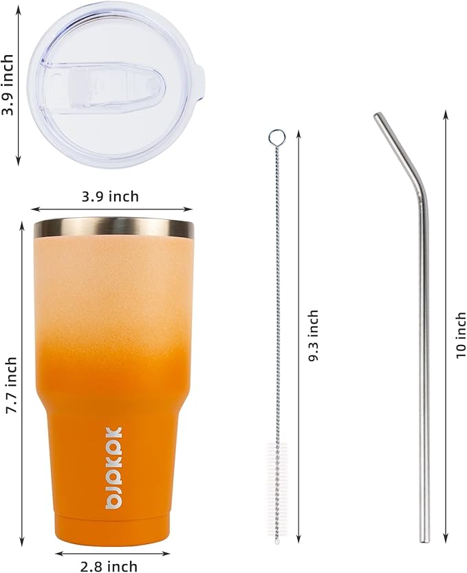 BJPKPK 30oz Stainless Steel Vacuum Insulated Tumbler Set Double Wall Travel Mug Coffee Cup with Metal Straws, Splashproof Lids,Coral - Bloomnest