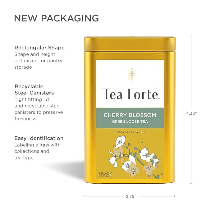 Tea Forte Cherry Blossom Premium Loose Leaf Caffeinated Green Tea Blend Canister, Makes 35-50 Cups - Bloomnest