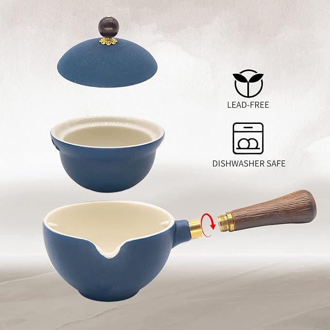 LURRIER Porcelain Chinese Gongfu Tea Set,Portable Teapot Set with 360 Rotation Tea maker and Infuser,Portable All in One Gift Bag for Travel,Home,Gifting,Outdoor and Office(Blue)