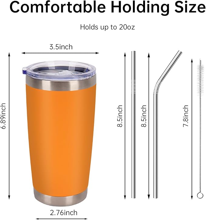 IEOVIEE 32 Pack, 20oz Stainless Steel Bulk Tumblers with Lids and Straws, Double Wall Insulated Travel Mug, Durable Powder Coated Tumbler Bulk Cup for Cold and Hot Drinks(Orange) - Bloomnest