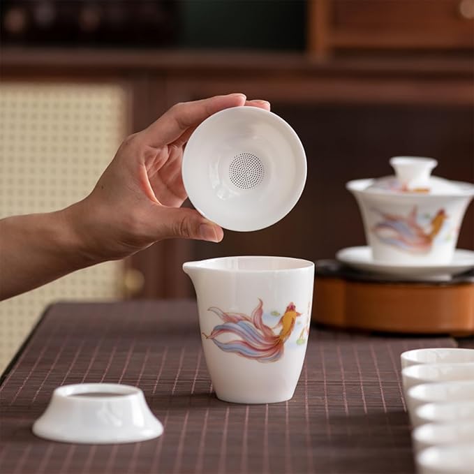 ICHAG Chinese Tea Set, Gongfu Tea Sets for Adults, China Gaiwan Teaset, 14-Piece Yangzhi Jade (茶具) Porcelain Set with Tea Pet, Portable Travel Teaset for Home, Outdoor, Office Gifts (White) - Bloomnest