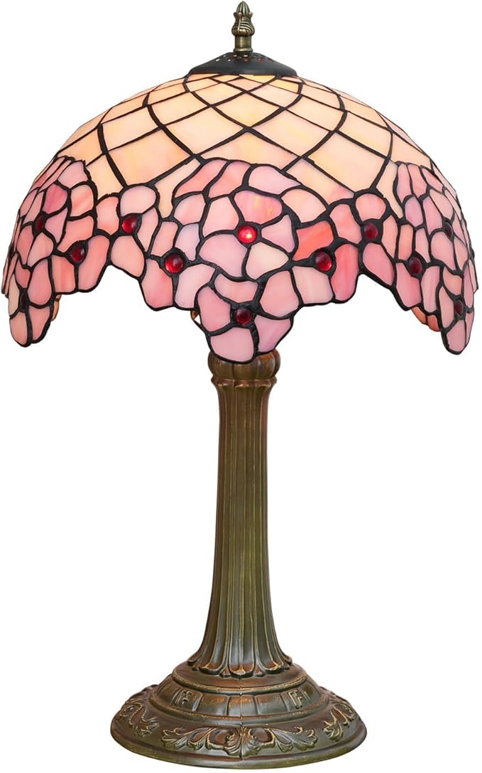 Tiffany Lamp Bedside Table Lamp-Nightstand,Stained Glass Lamp for Bedroom Dorm Living Kitchen, Aesthetic Cute Home Decor Gift, Cherry Blossom - Bloomnest