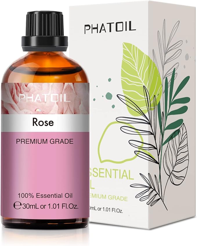Rose Essential Oil, 1.01Fl.Oz (30ML) PHATOIL Pure Essential Oil Singles for Aromatherapy Diffusers, Humidifiers, Great for DIY Candle and Soap Making, Gift for Friend PHATOIL