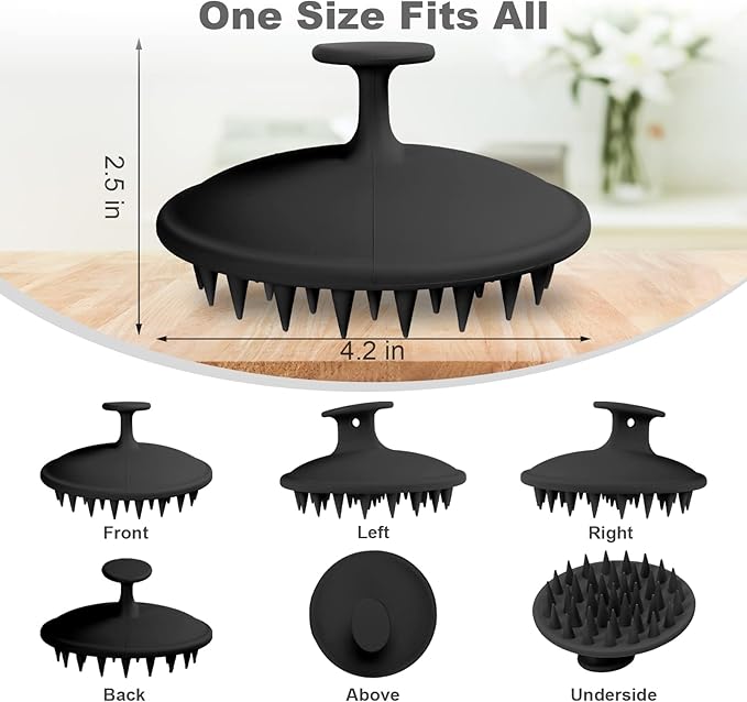 Meartchy Silicone Scalp Massager Shampoo Brush, Scalp Brush for Hair Growth & Dandruff Removal, Hair Scrubber Scalp Stimulator Exfoliator Brush with Soft Bristles for Wet Dry Scalp Care (Black) Meartchy