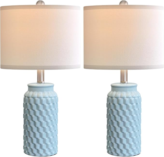 20.5" Light Blue Modern Ceramic Bedside Lamp Set of 2 for Bedroom Decor Farmhouse Table Lamp for Living Room Office Dorm - Bloomnest