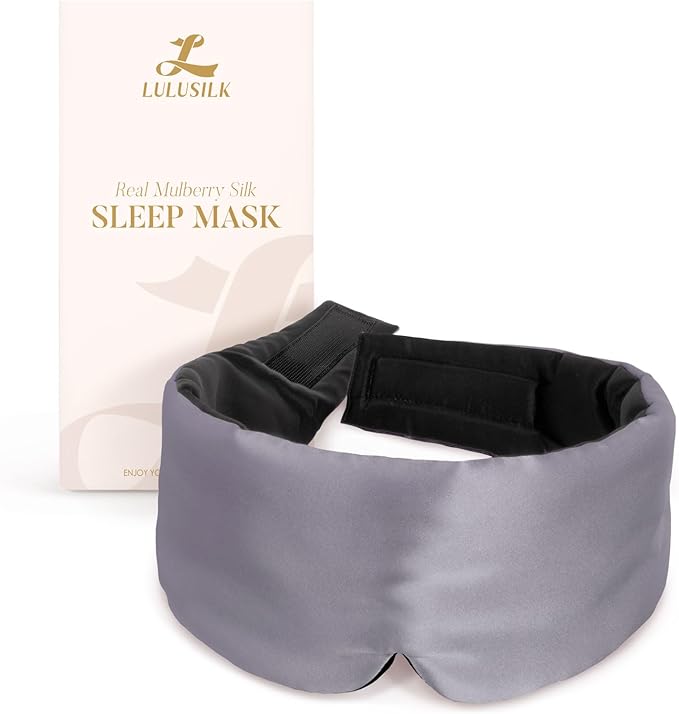 LULUSILK Reversible Mulberry Silk Sleep Mask for Women and Men, Adjustable Real Silk Eye Mask for Sleeping, Grey and Black, Pack of 1 - Bloomnest