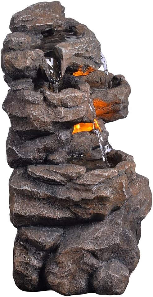 Cascading Indoor Tabletop Water Fountains with LED Light - Rockery Waterfall Fountain - Quiet and Relaxing Water Sound - Small 9.7 Inch Desktop Size - Home/Office Decor - Bloomnest