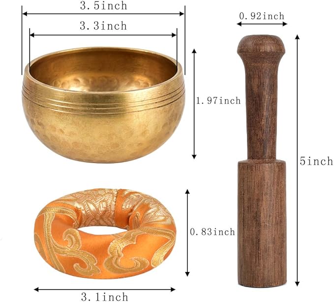 Tibetan Singing Bowl Set, Meditation Bowl Handcrafted for Yoga Room Living Room with Gold Silk Pouch - Bloomnest