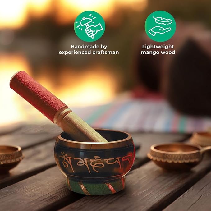 Handmade Tibetan Singing Bowl Buddhist Mantra Sound Bowl Set Meditation Yoga Stress Relief Birthday Christmas Gifts ShopLC