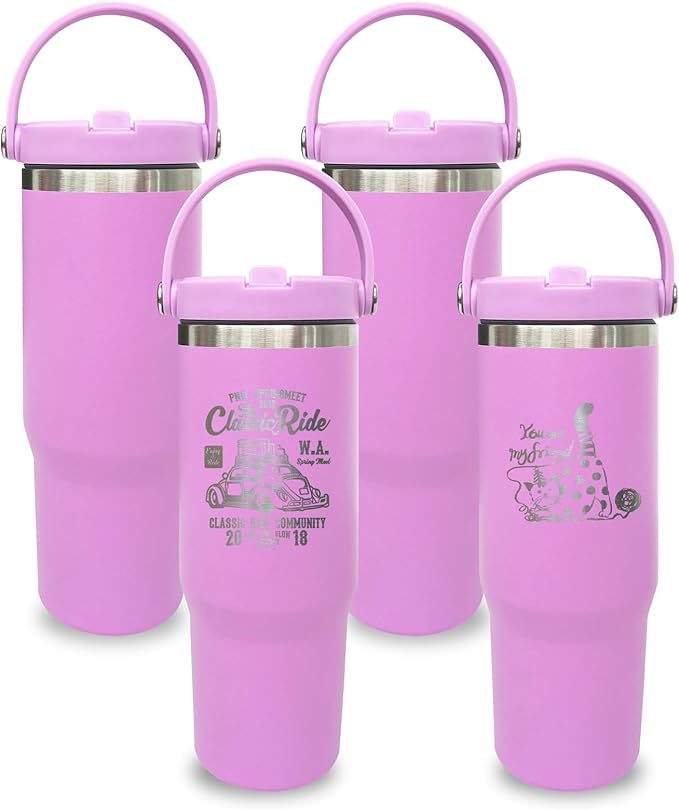 30 oz Tumbler Bulk with Top Handle, Double Wall Vacuum Insulated Tumbler with Flip Straw, Travel Coffee Mug 30oz Powder Coated Cup for Laser Engraving (Purple,4 pack)