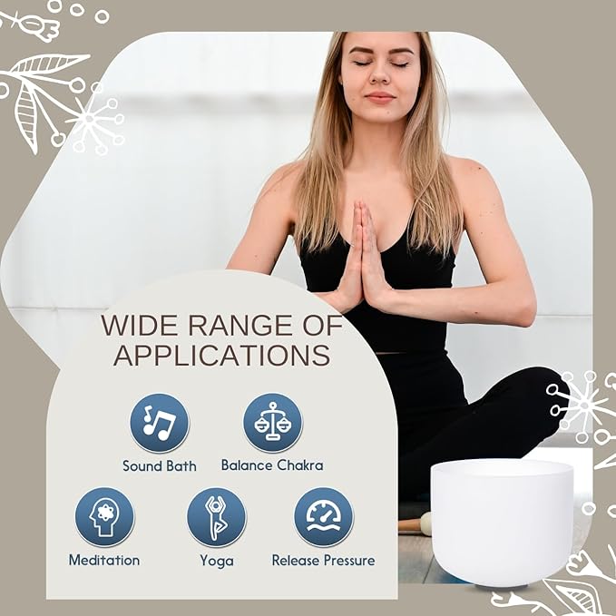 White C Note Root Chakra 10 inch Quartz Crystal Singing Bowl, for Healing Mindfulness Meditation Yoga Sound Baths, with Case Rubber Mallet - Bloomnest