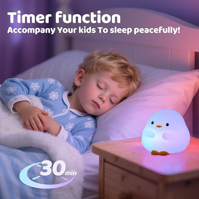 Duck Silicone Night Light for Kids - Color Changing LED Lamp with Soft Touch, USB Rechargeable & Long Battery - Cute Touch Control Duck Light for Kids Room & Birthday Gifts - Bloomnest