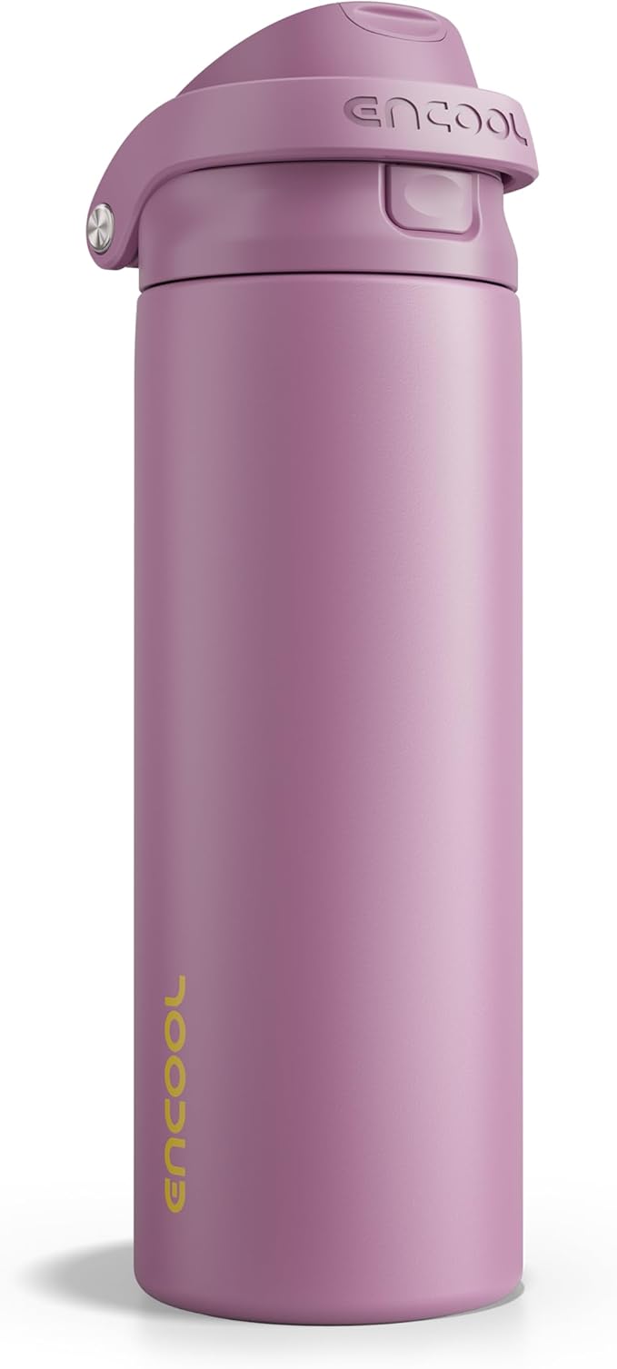 ENCOOL Leakproof Insulated Water Bottle with Straw Dual-Sip Water Bottle Bag-Safe Design for Work, Commute & Gym – Keeps Drinks Cold All Day, 24 oz, Mountbatten Pink ENCOOL