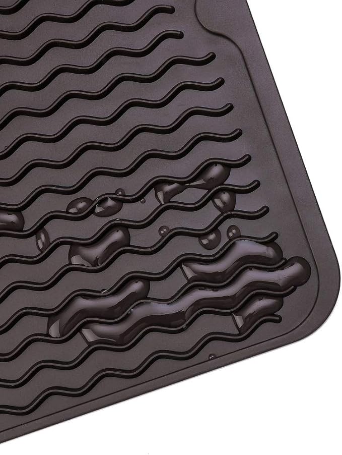 Silicone Dish Drying Mat for Multiple Usage,Easy clean,Eco-friendly,Heat-resistant Silicone Mat for Kitchen Counter or Sink,Refrigerator or drawer liner Coffee L 16 inches x 12 inches - Bloomnest