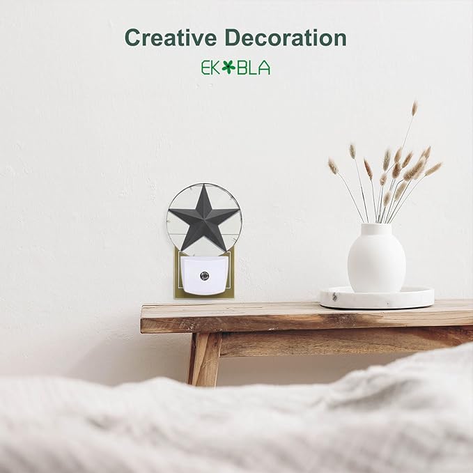 EKOBLA Texas Star Night Lights Plug into Wall Vintage Western Style Retro Star American Led Plug-in Nightlights with Dusk to Dawn Sensor for Home Bedroom Stairway Hallway Kitchen - Bloomnest