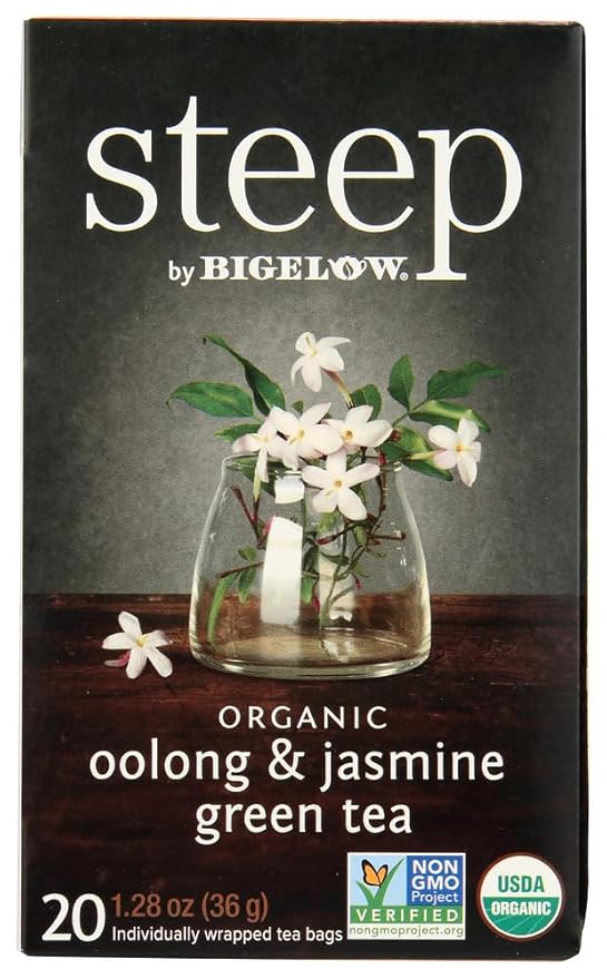 steep Organic Oolong with Jasmine Green 20 Count Box, Certified Organic, Gluten-Free, Kosher Tea in Foil-Wrapped Bags - Bloomnest