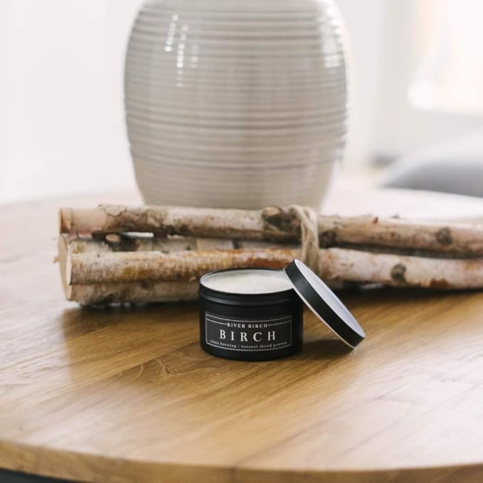 River Birch Candles Birch Scented Candle | Premium, All-Natural, Non-Toxic, Soy Candles | 8 oz. Black Matte Tin Travel Candle | Cozy Relaxing Gifts for Home - Bloomnest