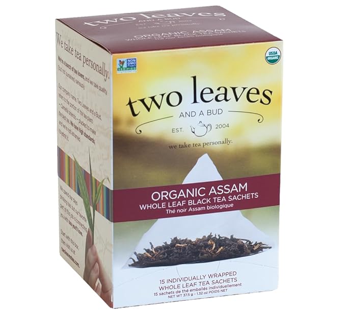 Two Leaves and a Bud Organic Assam Black Tea Bags, Whole Leaf Caffeinated Black Tea in Compostable Sachets, 15 Count (Pack of 1) - Bloomnest