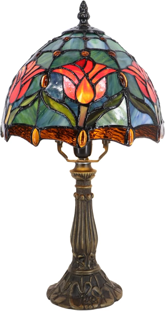 Small Tiffany Lamp Mini Accent Table Lamp Stained Glass Desk Memory Lamp Sympathy 8X14.5 Inch (Tulip Style) - Bloomnest