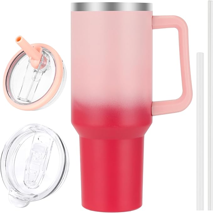 40 oz Tumbler with Handle and Flip Straw Lid, Vacuum Insulated Leak Proof Double Walled Stainless Steel Travel Mug Tumblers, Maintains Cold Ice and Heat for Hours(Pink Gradient) - Bloomnest