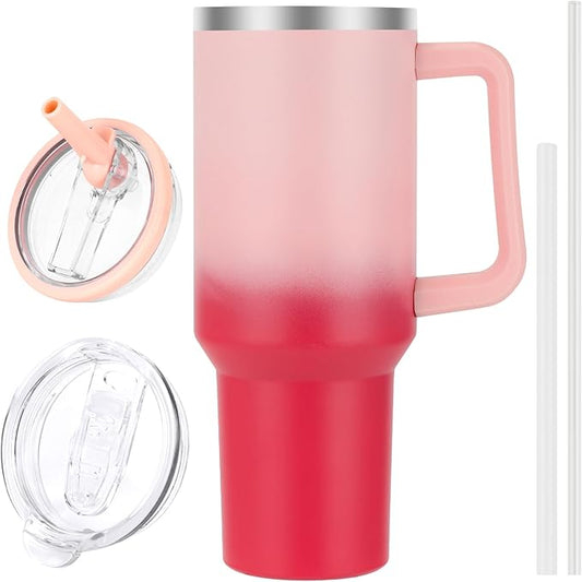 40 oz Tumbler with Handle and Flip Straw Lid, Vacuum Insulated Leak Proof Double Walled Stainless Steel Travel Mug Tumblers, Maintains Cold Ice and Heat for Hours(Pink Gradient) - Bloomnest