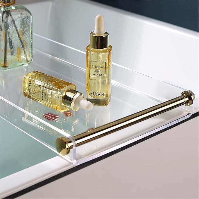 WANLIAN 33-Inch Luxury Bathtub Caddy Tray for Bathroom - Shower Storage Organizer Shelf Accessories (Gold-B) - Bloomnest