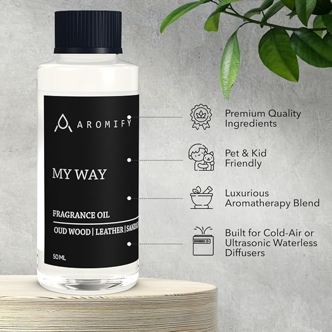 My Way Diffuser Oil, Inspired by 1 Hotel Miami Beach, Hotel Scent Diffuser Oil, My Way Aromatherapy Blend of Essential Oils for Home & Office, Leather & Sandalwood Scent, 1.6 FL Oz, 50 mL - Bloomnest