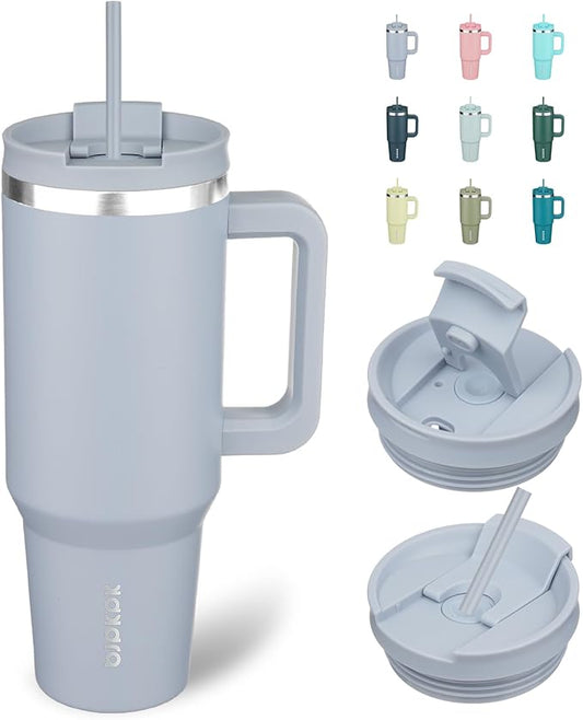 BJPKPK Tumbler With Handle And Straw 40oz Insulated Tumbler Cups With Lid Stainless Steel Travel Coffee Mug,Modern Blue