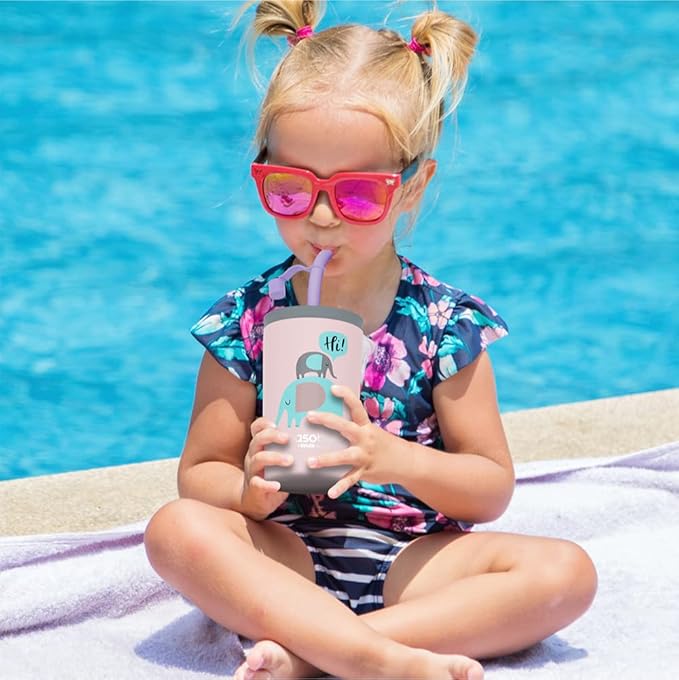asobu Stainless Steel Kids Tumbler with Flexible Straw Lid | Insulated Water Bottle | Reusable Travel Cup 12 Ounce (Pink) - Bloomnest