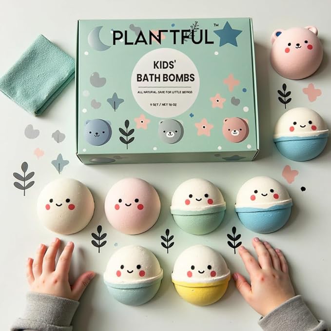 Plantful™ Natural Bath Bomb for Kids, Non-Toxic, Bubble podz, Fluffy Foam soap, Holiday Gifts, Bubble Bath Fizzy for Girls Boys, 9 Pack, Toddler, Pure Essential Oil - Bloomnest
