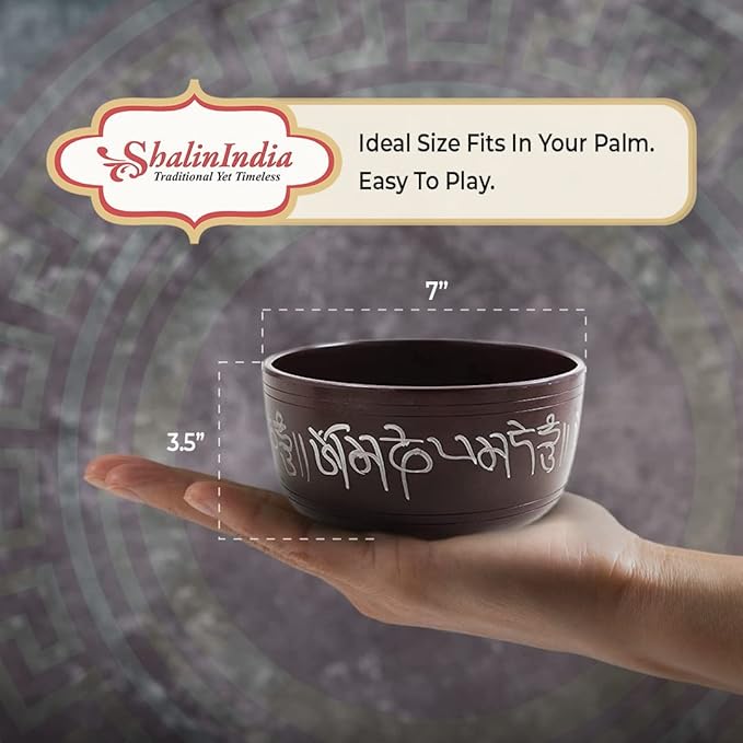 Hand Painted Metal Tibetan Singing Bowl Set - Large 7" Musical Instrument for with Wooden Stick Mallet - For Meditation Yoga and Healing - Om Mani Padme Hum Peace Gadgetbucket