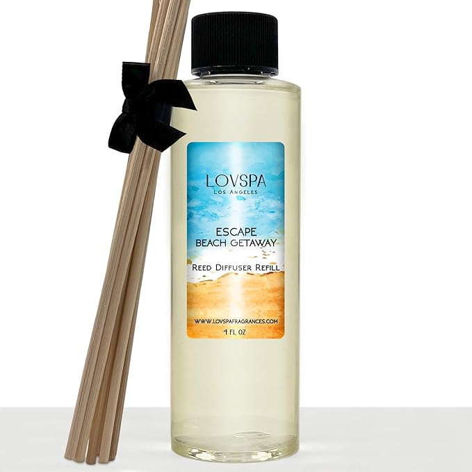 LOVSPA Escape Beach Getaway Diffuser Oil - Luxury Essential Oils for Diffuser Refill & Air Freshener Room Spray - Long-Lasting & Natural Home Fragrance, Scented Oil for Diffusers, USA Made, 4oz - Bloomnest