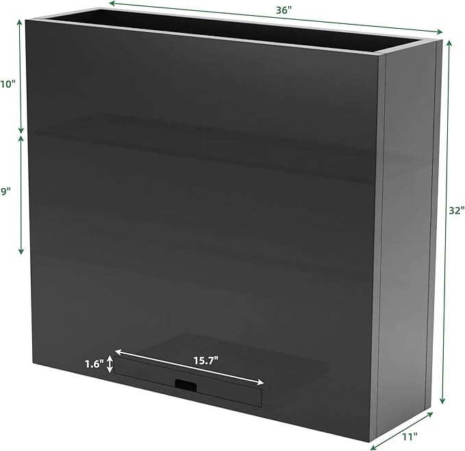 KOL Galvanized Steel Planter Box, with Insert Tray Drainage Holes, Rectangular Black Powder Coated Metal Planter, Outdoor Use, Heavy Duty Modern Flower Pot (Black, 36" H x 11" W x 32" L) - Bloomnest