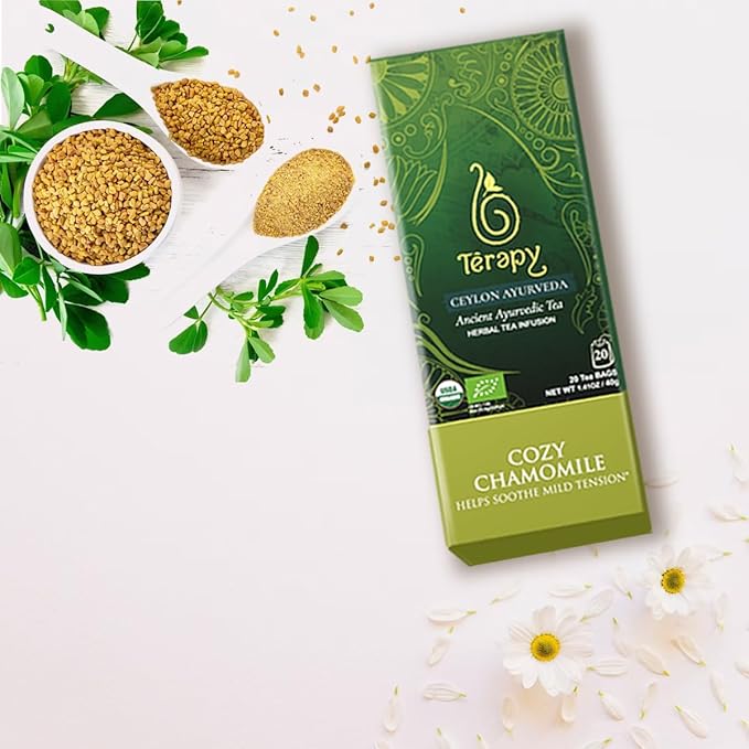Térapy Ceylon CHAMOMILE TEA | USDA Organic Herbal Tea Bags | 100% Natural Ayurvedic Ingredients including Organic Chamomile, Ashwagandha, Cinnamon & Licorice| 20 Individually Wrapped Tea Bags - Bloomnest