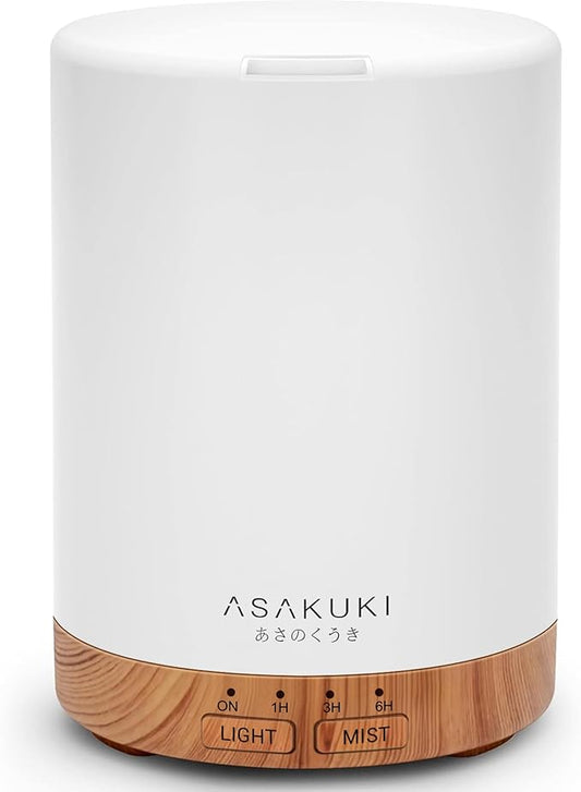 ASAKUKI 300ML Essential Oil Diffuser, Quiet 5-in-1 Premium Humidifier, Home Fragrance Aroma Diffuser with 7 LED Color Changing Light and Auto-Off Switch -Light Brown - Bloomnest