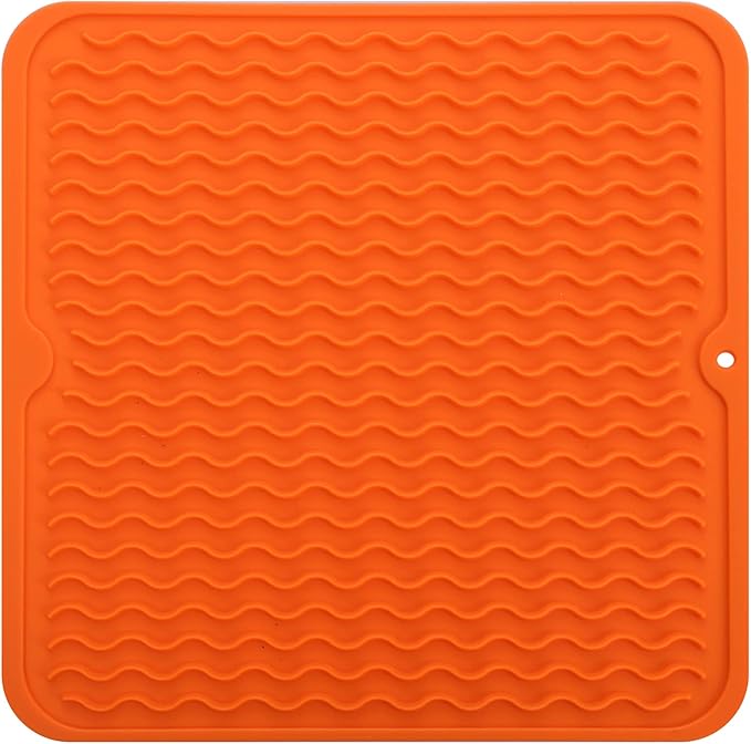 Silicone Dish Drying Mat for Multiple Usage,Easy clean,Eco-friendly,Heat-resistant Silicone Mat for Kitchen Counter or Sink,Refrigerator or Drawer liner Orange M 12 inches x 12 inches - Bloomnest