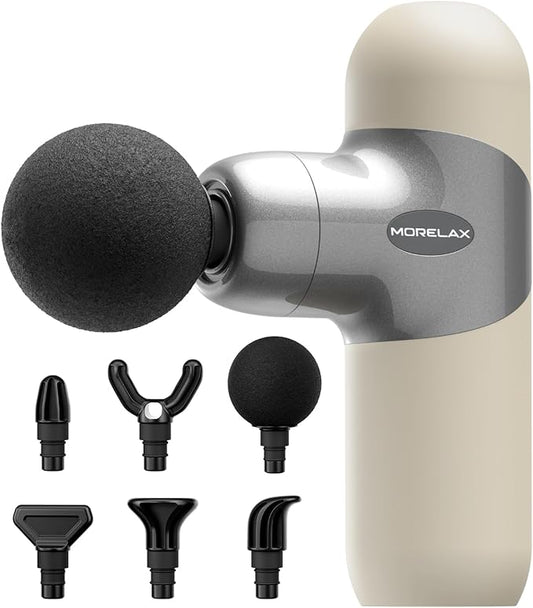 Morelax Mini Massage Gun Deep Tissue, Portable Percussion Muscle Massager for Whole Body Pain Relief, Electric Handheld Sport Massager with 6 Massage Heads 4 Speed, Best Gift (Almond) - Bloomnest