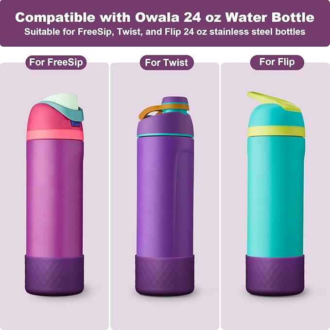 2PCS Silicone Water Bottle Boot for Owala 24oz 32oz 40oz, Anti-Slip Protective Sleeve Bottom Bumper Protector for FreeSip, Twist, and Flip Stainless Steel Water Bottles Alwenid