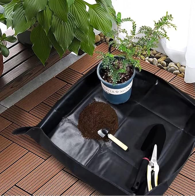 BIUWING 2PCS Indoor Plant Transplanting Repotting Mat Foldable Garden Work Cloth Waterproof Thicken Gardening Mat, Black (26.8" x 26.8") - Bloomnest