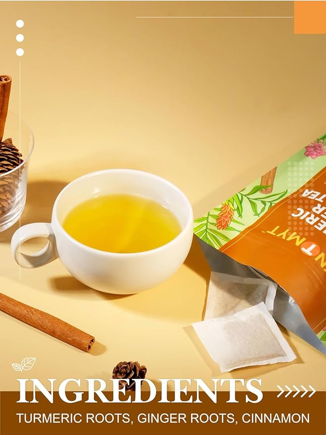 HYNTMYT Turmeric Ginger Cinnamon Tea Bags, Herbal Blend of Turmeric & Ginger Root & Cinnamon, Light Spicy & Sweet Flavor, Caffeine Free, 120 Count - Bloomnest