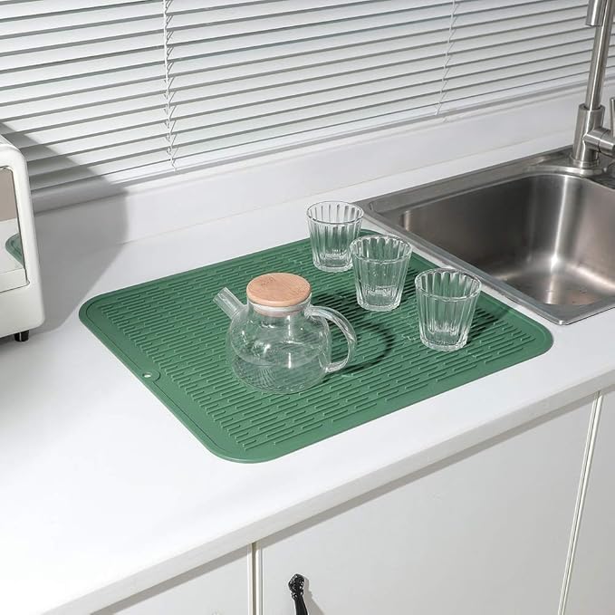 Silicone Dish Drying Mat for Multiple Usage,Easy clean,Eco-friendly,Heat-resistant Silicone Mat for Kitchen Counter or Sink,Refrigerator or Drawer Liner Green XL 18 inches x 16 inches - Bloomnest
