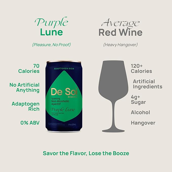 De Soi Purple Lune Mocktails NA Drinks 8 fl oz (12-pack) - Adaptogen Drink, Sparkling Drink with Calming Botanicals, Mocktail Drinks, Gluten Free, No Artificial Flavors - Bloomnest