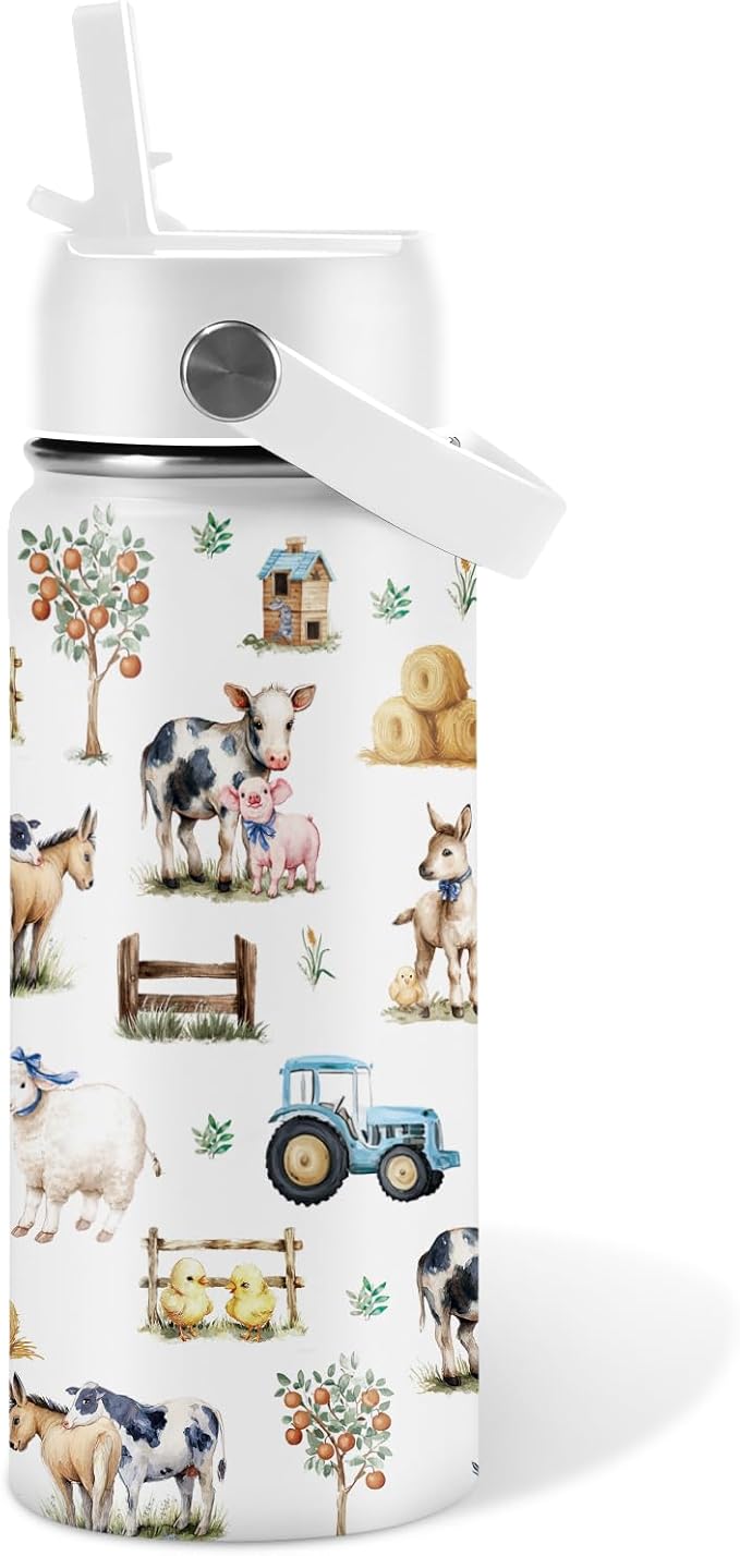 Farm Animal 16 oz Water Bottle with Straw Lid, Stainless Steel Insulated Tumbler, Leak Proof, BPA - Free, Farm Animals Tumbler Gifts for Farmer Gifts for Animal Lovers Birthday, Christmas (1pc) - Bloomnest