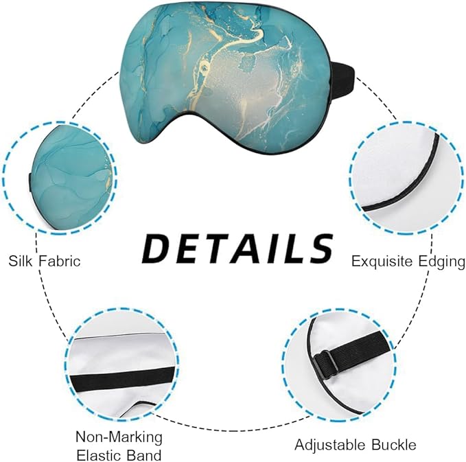 Marble Silk Eye Mask Sleep Mask Alcohol Ink Abstract Blue Golden Glitter Eye Mask with Adjustable Strap Lightweight for Women Work Travel Night Sleep - Bloomnest
