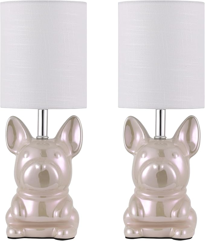 Set of 2 Ceramic Table Lamp, Puppy Shape Desk Lamp Cute Bedside Lamp for Nightstand, Living Room, Bedroom, Gifts for Kids Girls, 4W LED Bulb Included, Pink - Bloomnest