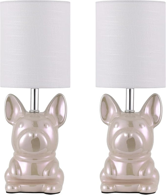 Set of 2 Ceramic Table Lamp, Puppy Shape Desk Lamp Cute Bedside Lamp for Nightstand, Living Room, Bedroom, Gifts for Kids Girls, 4W LED Bulb Included, Pink - Bloomnest